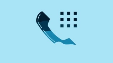 Blue Telephone handset icon isolated on blue background. Phone sign. 4K Video motion graphic animation.