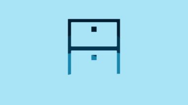 Blue Archive papers drawer icon isolated on blue background. Drawer with documents. File cabinet drawer. Office furniture. 4K Video motion graphic animation.