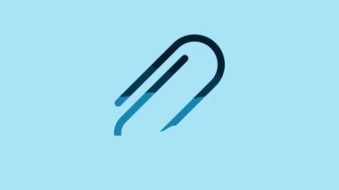 Blue Paper clip icon isolated on blue background. 4K Video motion graphic animation.