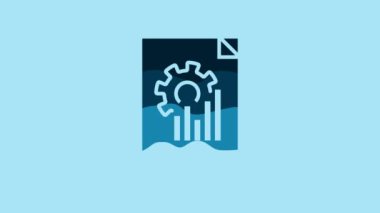 Blue Document with graph chart icon isolated on blue background. Report text file icon. Accounting sign. Audit, analysis, planning. 4K Video motion graphic animation.