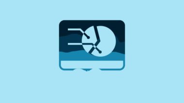 Blue Computer monitor with graph chart icon isolated on blue background. Report text file icon. Accounting sign. Audit, analysis, planning. 4K Video motion graphic animation.