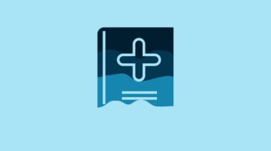 Blue Medical book icon isolated on blue background. 4K Video motion graphic animation.