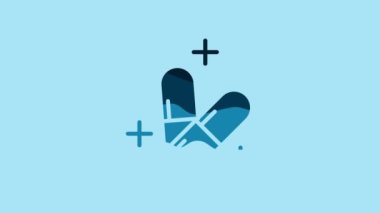 Blue Medicine pill or tablet icon isolated on blue background. Capsule pill and drug sign. Pharmacy design. 4K Video motion graphic animation.