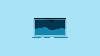 Blue Laptop icon isolated on blue background. Computer notebook with empty screen sign. 4K Video motion graphic animation.