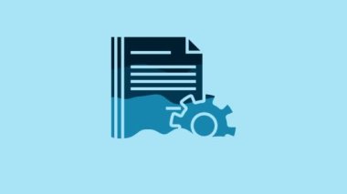 Blue Document settings with gears icon isolated on blue background. Software update, transfer protocol, teamwork tool management. 4K Video motion graphic animation.
