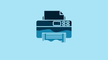 Blue Printer icon isolated on blue background. 4K Video motion graphic animation.
