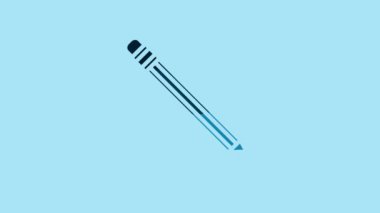 Blue Pencil with eraser and line icon isolated on blue background. Education sign. Drawing and educational tools. School office symbol. 4K Video motion graphic animation.