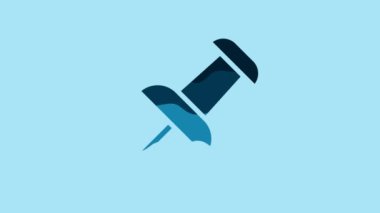 Blue Push pin icon isolated on blue background. Thumbtacks sign. 4K Video motion graphic animation.