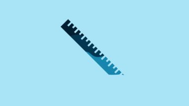 Blue Ruler icon isolated on blue background. Straightedge symbol. 4K Video motion graphic animation.