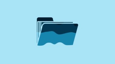 Blue Document folder icon isolated on blue background. Accounting binder symbol. Bookkeeping management. 4K Video motion graphic animation.