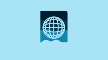 Blue Passport with biometric data icon isolated on blue background. Identification Document. 4K Video motion graphic animation.