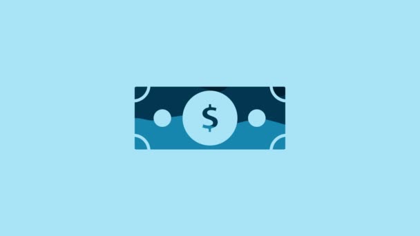 Blue Stacks Paper Money Cash Icon Isolated Blue Background Money — Vídeo de stock
