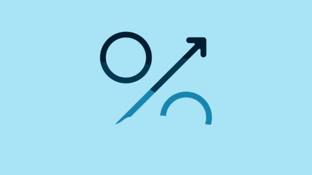 Blue Percent Arrow Icon Isolated Blue Background Increasing Percentage Sign — Αρχείο Βίντεο