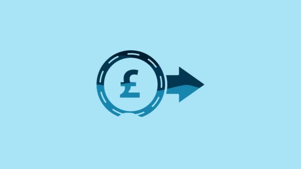 蓝色硬币与英镑的纯色符号图标孤立在蓝色背景 银行货币标志 现金符号 4K视频运动图形动画 — 图库视频影像