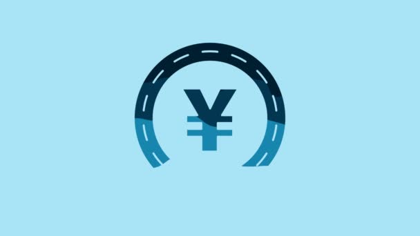 蓝色硬币货币与Yen符号图标隔离在蓝色背景 银行货币标志 现金符号 4K视频运动图形动画 — 图库视频影像