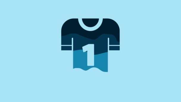 ブルーアメリカのサッカージャージのアイコンがブルーの背景に隔離されています サッカーユニフォームのサイン 4Kビデオモーショングラフィックアニメーション — ストック動画
