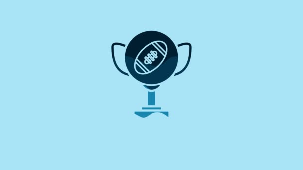 Blue Award Cup American Football Ball Icon Isolated Blue Background — Vídeo de stock
