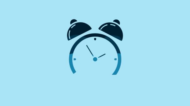 Blue Alarm Clock Icon Isolated Blue Background Wake Get Concept — Stockvideo