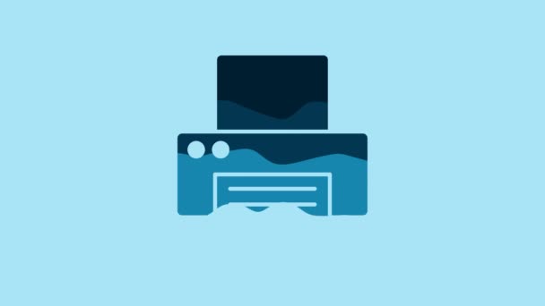 Blue Printer Icon Isolated Blue Background Video Motion Graphic Animation — Αρχείο Βίντεο
