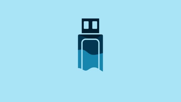 Blue Usb Flash Drive Icon Isolated Blue Background Video Motion — Vídeo de stock