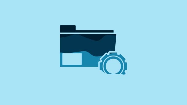 Blue Folder Settings Gears Icon Isolated Blue Background Software Update — Αρχείο Βίντεο