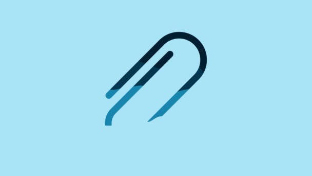 Blue Paper Clip Icon Isolated Blue Background Video Motion Graphic — Stockvideo