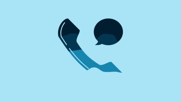 Blue Telephone Handset Speech Bubble Chat Icon Isolated Blue Background — Vídeos de Stock