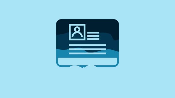 Blue Computer Monitor Resume Icon Isolated Blue Background Application Searching — Stockvideo