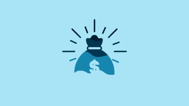 Blue Money Bag Icon Isolated Blue Background Dollar Usd Symbol — Vídeos de Stock