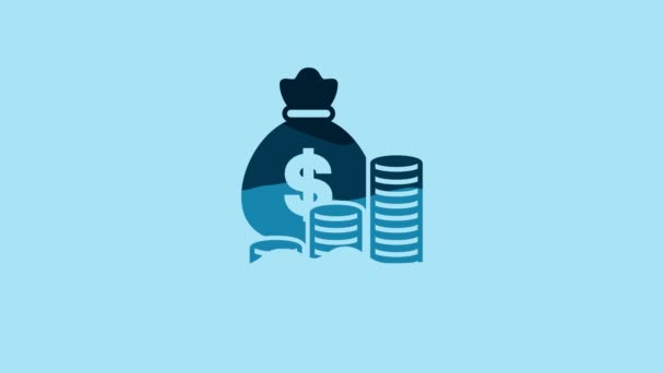 Blue Money Bag Coin Icon Isolated Blue Background Dollar Usd — Stock video