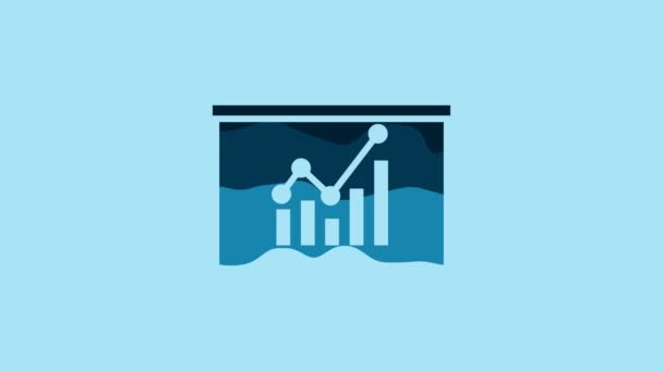 Blue Board Graph Chart Icon Isolated Blue Background Report Text — Αρχείο Βίντεο