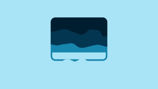 Blue Computer Monitor Screen Icon Isolated Blue Background Electronic Device — Stok video