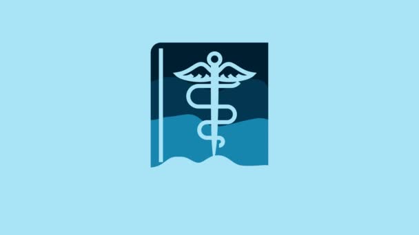 青い背景に隔離された青い医学の本のアイコン 4Kビデオモーショングラフィックアニメーション — ストック動画