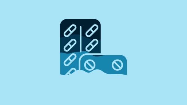 Blue Pills Blister Pack Icon Isolated Blue Background Medical Drug — Video