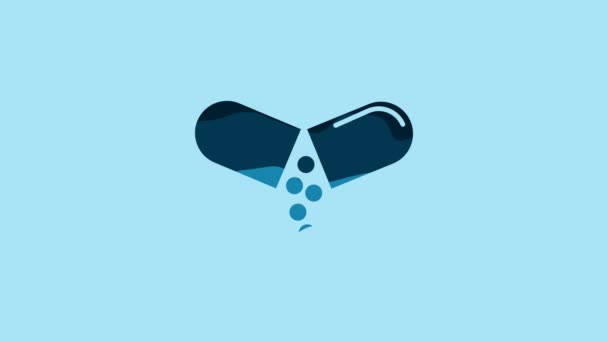 Голубая Таблетка Значок Таблетки Выделенные Синем Фоне Капсула Наркотический Знак — стоковое видео