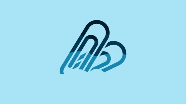 Blue Paper Clip Icon Isolated Blue Background Video Motion Graphic — Vídeos de Stock