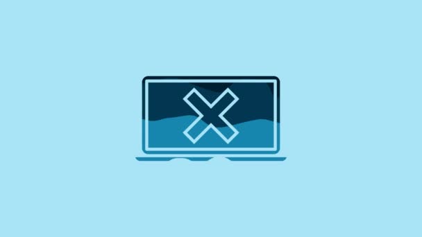 Blue Laptop Cross Mark Screen Icon Isolated Blue Background Error — Vídeos de Stock