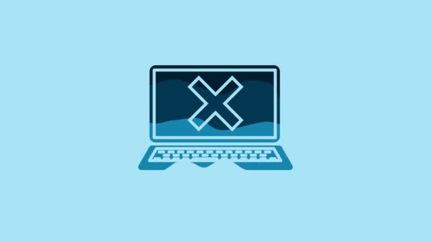 Blue Laptop Cross Mark Screen Icon Isolated Blue Background Error — Wideo stockowe
