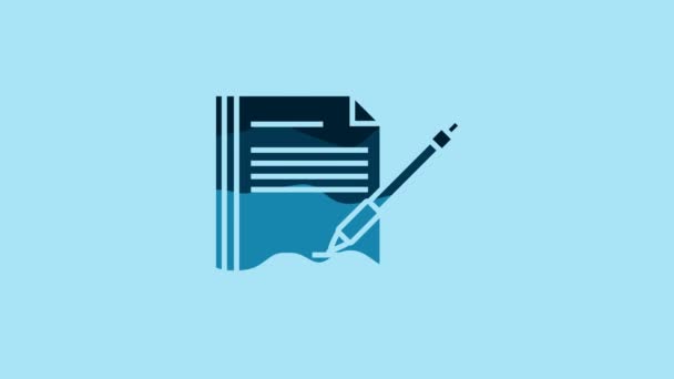 Blue Blank Notebook Pen Icon Isolated Blue Background Paper Pen — 图库视频影像