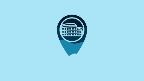 Blue Map Pointer Coliseum Rome Italy Icon Isolated Blue Background — Wideo stockowe
