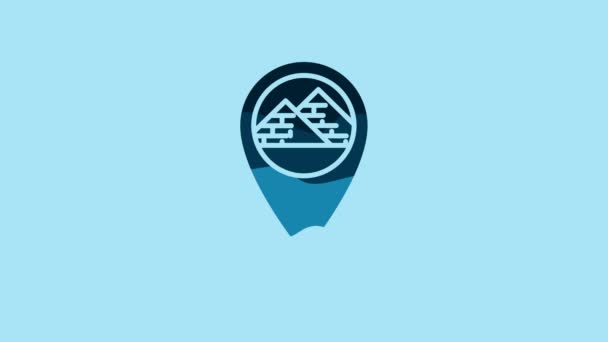 Blue Map Pointer Egypt Pyramids Icon Isolated Blue Background Video — Stock video