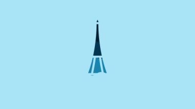 Blue Eiffel tower icon isolated on blue background. France Paris landmark symbol. 4K Video motion graphic animation.