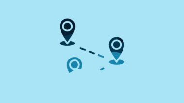 Blue Route location icon isolated on blue background. Map pointer sign. Concept of path or road. GPS navigator. 4K Video motion graphic animation.