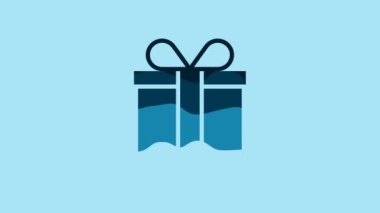 Blue Gift box icon isolated on blue background. 4K Video motion graphic animation.
