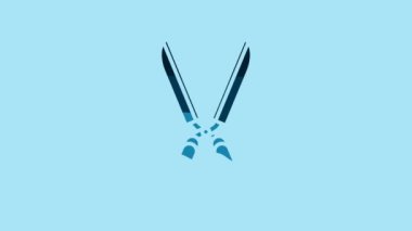 Blue Gardening handmade scissors for trimming icon isolated on blue background. Pruning shears with wooden handles. 4K Video motion graphic animation.