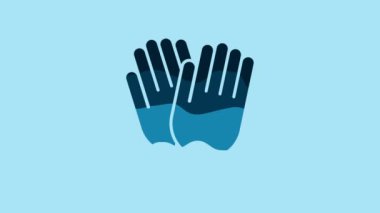 Blue Garden gloves icon isolated on blue background. Rubber gauntlets sign. Farming hand protection, gloves safety. 4K Video motion graphic animation.