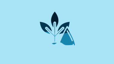 Blue Watering plant icon isolated on blue background. Seed and seedling. Irrigation symbol. Leaf nature. 4K Video motion graphic animation.