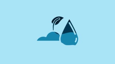 Blue Watering sprout icon isolated on blue background. Seed and seedling. Irrigation symbol. Leaf nature. 4K Video motion graphic animation.
