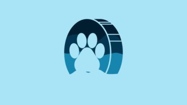 Blue Paw print icon isolated on blue background. Dog or cat paw print. Animal track. 4K Video motion graphic animation.