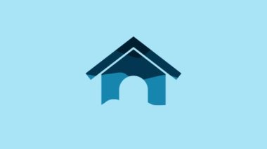Blue Dog house icon isolated on blue background. Dog kennel. 4K Video motion graphic animation.
